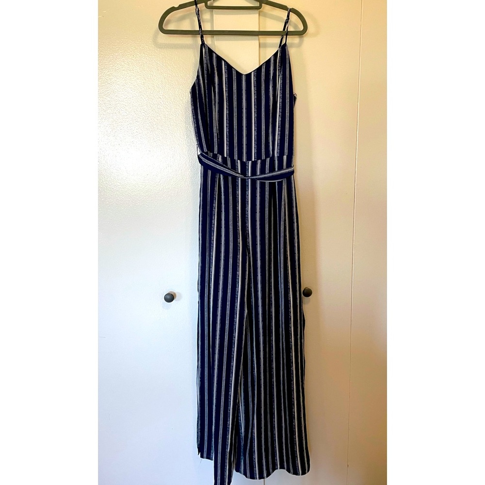 Navy striped wide leg jumpsuit